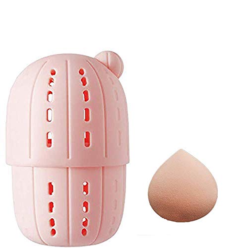 【NEWSEE】Beauty Sponge Travel Case and Sponge Cute Cacti Silicone Makeup Sponge Travel Carrying Case and Sponge (pink)