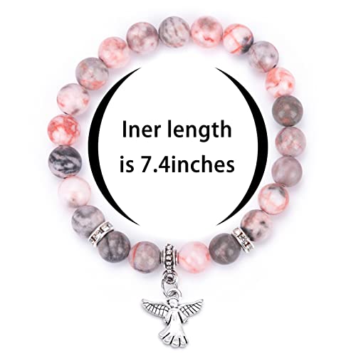 Guardian Angel Charm Bracelets For Women, Angel For Protection, Strength, Healing, Faith And Love - 8Mm Crystal Beaded Stretch Bracelet, Birthday Christmas Or Sympathy Jewelry Gift For Women Teen Girl (Angel - Pink Zebra Jasper) #TOP4
