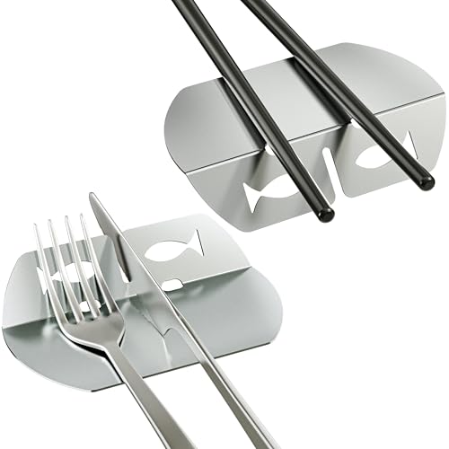 DUDAPRO Cutlery Tray Stainless Steel Fish Design Knife Bench Chopsticks Shelf Polished Silver Christmas Decoration Pack of 2
