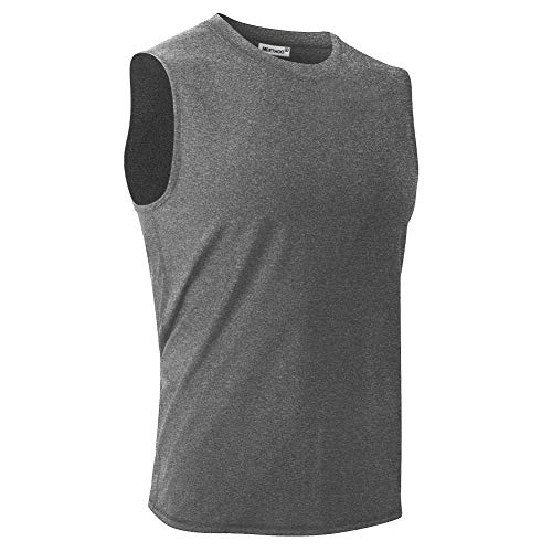 MeetHoo mens Tank Shirt Workout Sleeveless Gym Muscle Bodybuilding Fitness Undershirt, Gray, X-Large