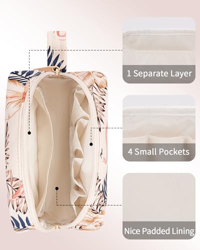 Image of Narwey Small Makeup Bag for Purse Travel Makeup Pouch Mini Cosmetic Bag Zipper Pouch for Women (Beige Flamingo, Small)