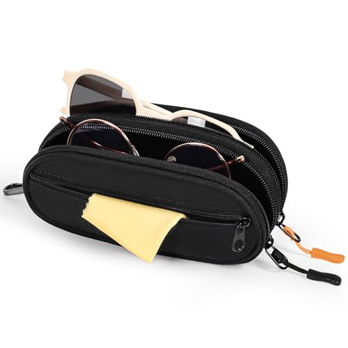 Image of Double Eyeglasses Case Soft Portable Zipper Sunglasses Pouch with Keychain Clip for Men Women