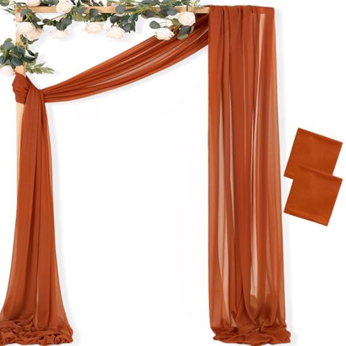 Image of MLMC Terracotta Wedding Arch Draping Fabric 2 Panels 29 inch x 20 FT Extra Long Gauze Drapes Sheer Backdrop Curtains 6.6 Yards Outdoor Drapery Panels for Wedding Ceremony Party Ceiling Decoration
