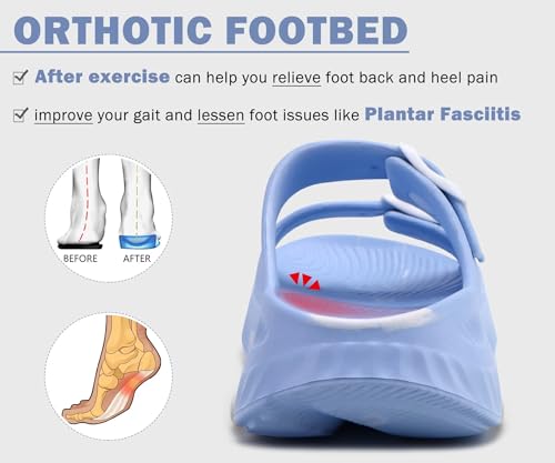 Image of KuaiLu Womens Recovery Sandals With Comfortable Plantar Fasciitis Arch Support, Orthotic Adjustable Thick Cushion Sport Slides Reduces Stress on Feet, Joints & Back Post-Exercise