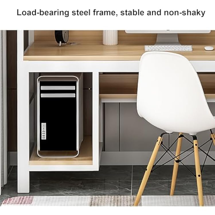 Modern Computer Table with Storage Shelves Study and Gaming Desk Large Office Desk Stand up Desks Executive Desks with Printer Space Business Furniture for Home Office(3,100cm/39.37in)