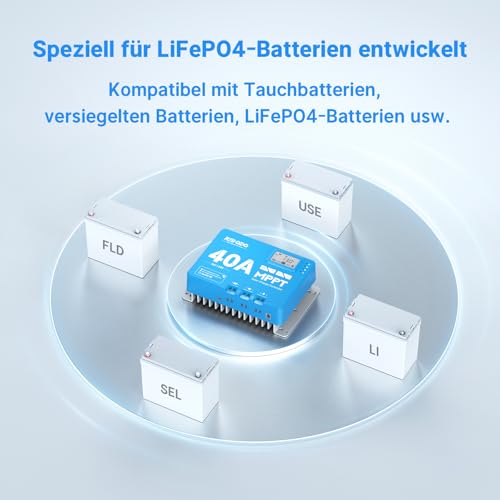 Redodo 40A MPPT 12V/24V Auto DC Input Solarladeregler mit eingebautem Bluetooth Modul, Parameter verstellbare LCD Display LED Anzeige