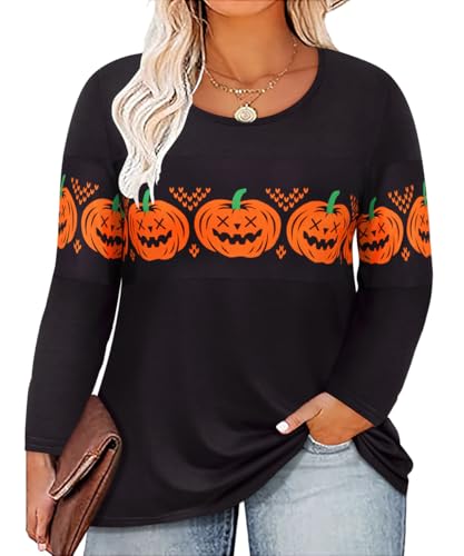 Image of CARCOS Plus Size Tops for Women Color Block Flower /Striped /Camo Crew Neck Long Sleeve Tee Shirt