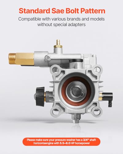 Image of VEVOR Pressure Washer Pump, 3 /4 inch Shaft Horizontal, 3100 PSI, 2.35 GPM, Replacement Power Washer Pumps Kit with Hardware and Siphon Tube, Compatible with Simpson, Honda, Troy-Bilt, Generac and Delta