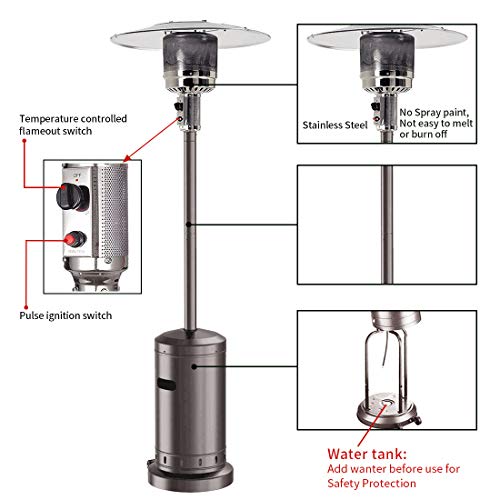 Outdoor Gas Patio Heater 48000 BTU Standing Outdoor Heater Propane Gas