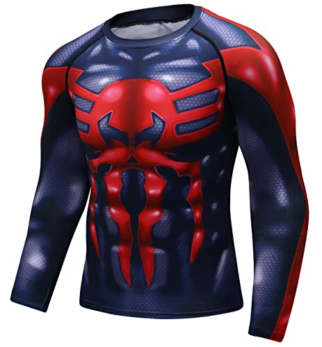 Red Plume Men Cool Dry 3D Digital Printing Compression Long Sleeve Base Layer Shirts, Sports& Fitness Tee (Red A, L) #TOP2