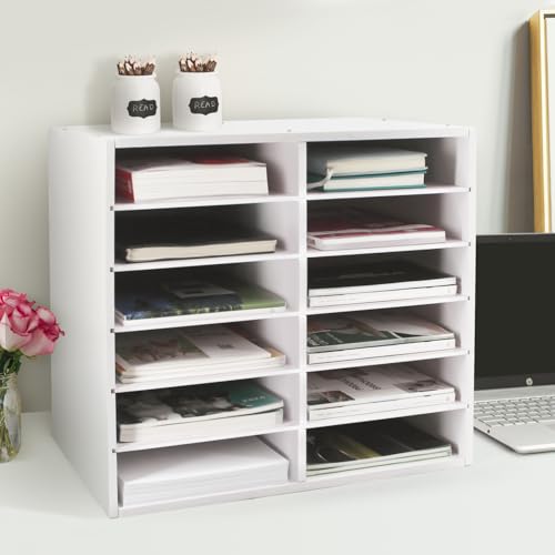 SONGWAY Desk Paper Storage Organizer - 12-Slot Literature Organizer with Adjustable Shelves, Countertop Mail Sorter Organizer, Desk File Sorter Organizer, Mailbox for Classroom Office, White by SONGWAY - Used condition - Image 8