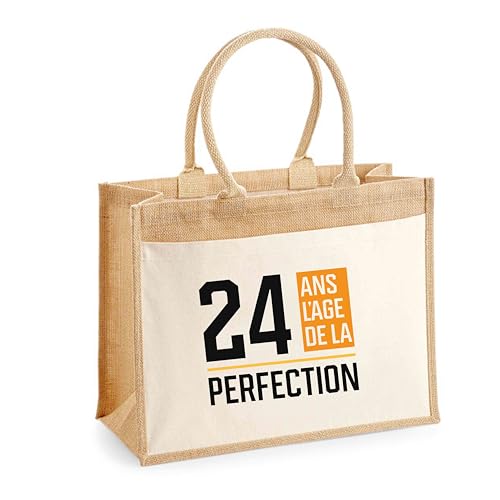 Sac cabas jute 24 ans l'age de la perfection grand sac de plage