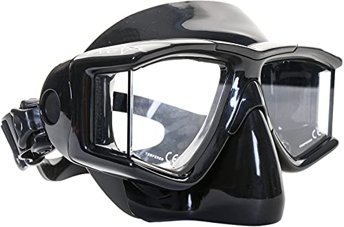 scuba mask with purge valve - evo Hammerhead+ Dive Mask 4 Lens Panoramic Diving Mask with Purge Valve, Freediving, Snorkel, Scuba Mask for Men Women, Easily Adjustable for Great Fit (Black/Black)