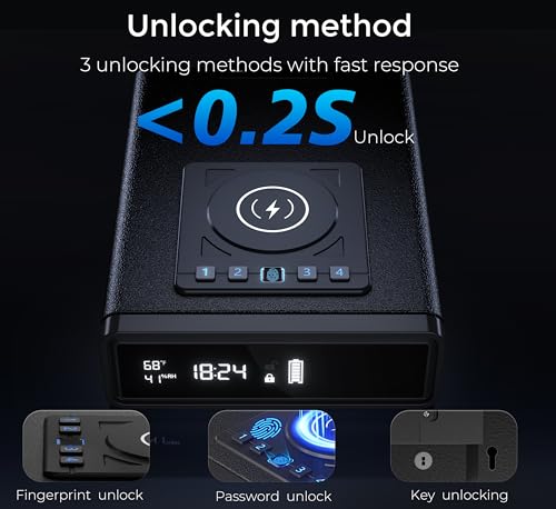 ORARAER Biometric Gun Safe 3 Unlock Access Methods Adjustable LED Display with Humidity an - image 5