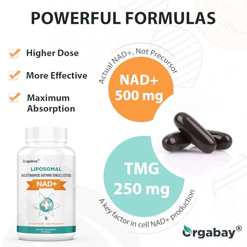 Orgabay Liposomal NAD+ Supplement 500 mg, High Absorption, Boost NAD+ with TMG 250 mg, Actual NAD Plus More Efficient Than Nicotinamide Riboside, Support Cellular Energy, Healthy Aging | 480 Softgels - Thumbnail 6