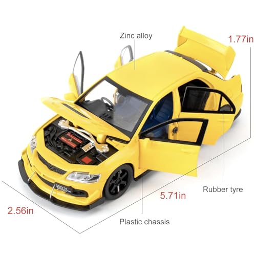 Image of FEXXA Toy Car Compatible for 1:32 Mitsu bishi Lancer Evolution Model, Pull Back Diecast Collectible Car with Sounds & Lights for Kids Boys Girls and Adults, Gift (Yellow)