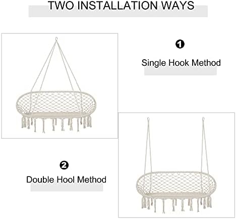 Outsunny Hanging Hammock Chair Cotton Rope Porch Swing with Metal Frame, Large Macrame Seat for Patio, Garden, Bedroom, Living Room, Cream White