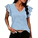 Womens Summer Tops Striped T-Shirts Fashion Ruffle Short Sleeve V Neck Casual Blouses Dressy Work Vacation Basic Tees Light Blue