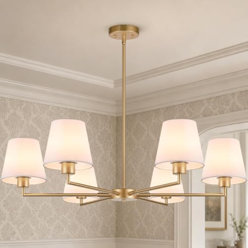 Brass Gold Chandeliers for Dining Room, 36" 6 Light No