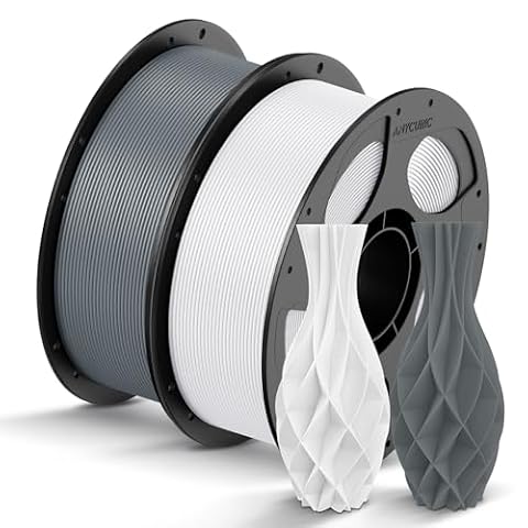 ANYCUBIC PLA Filament 1.75mm, 3D Printer Filament, Intelligent Identification, Dimensional Accuracy +/- 0.02mm, 2 Pack 1KG Reusable Spool, Texture Grey+White