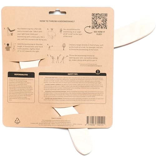 Skybreaker Boomerang de madera - Boomerang de 12 pulgadas para adultos y adolescentes 14+, nivel intermedio, alcance de 100 pies, probado en vuelo, hecho en Europa, Modelo: N5-v2 miniatura 3