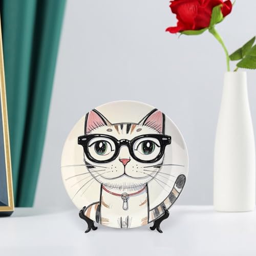 Plato Decorativo de Porcelana Bone China con Gato Hipster 6 pulg miniatura 6
