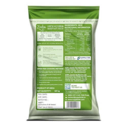 Image of Zeeba Mini Mongra Basmati Rice 10 Kg, Ideal for Khichdi, Kheer & Daily Meals (Cooked length upto 11mm*)