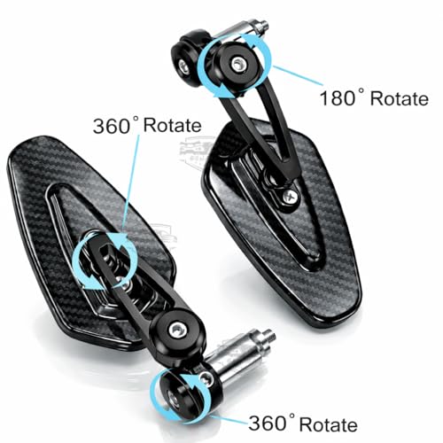 Image of Universal bike Motorcycle Bar End Mirrors with Blue Anti-Glare Glass, Carbon Fiber Pattern, Adjustable Handlebar Rearview Mirrors, Black