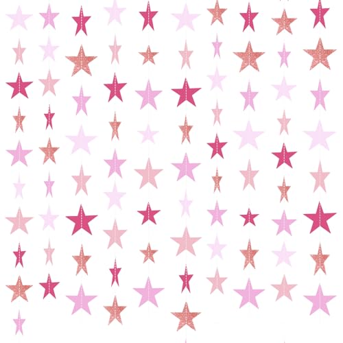 Patelai 130 ft Star Garland Banner Decor,Pink,Purple