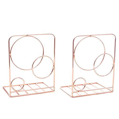 Agirlgle Bookends Metal Book Ends Heavy Duty Modern Decorative Bookend Bookshelf Decor for Home Bedroom Library Office School Book Display Desktop Organizer Gift (Rose Gold)