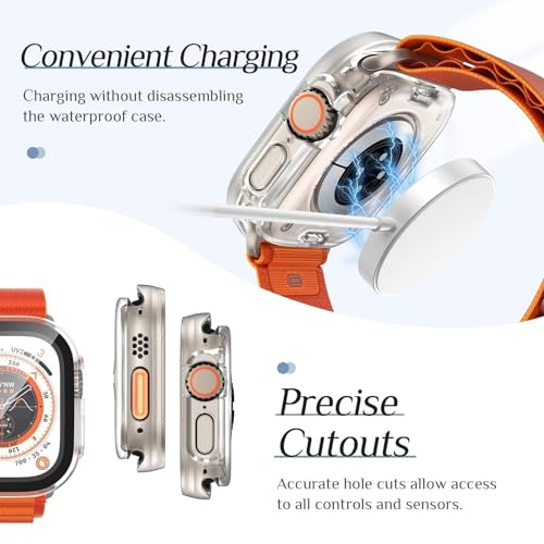 Image of VEMIGON Waterproof Case for Apple Watch Ultra 3 / Ultra 2 / Ultra with Tempered Glass Screen Protector 49mm, Full Coverage Hard PC Bumper Back Frame, Protective Cover for iWatch Ultra- (49mm Clear)