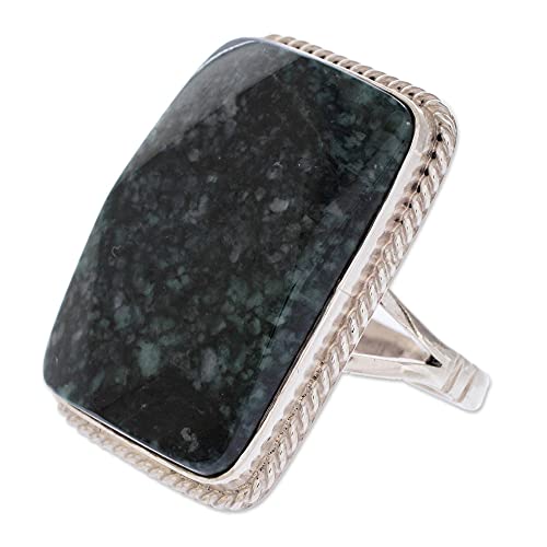 NOVICA Jade .925 Sterling Silver Cocktail Ring 'Maya Princess'