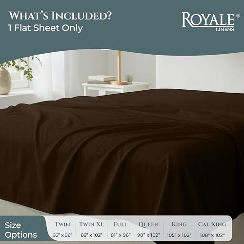 Image of Royale Linen 400 Thread Count 100% Cotton Flat Sheets Only - Cooling Sheets - Full Flat Sheet Sold Separately - Luxury Sateen Weave - Breathable & Super Soft Top Sheet Only (Full,Egyptian Camel)