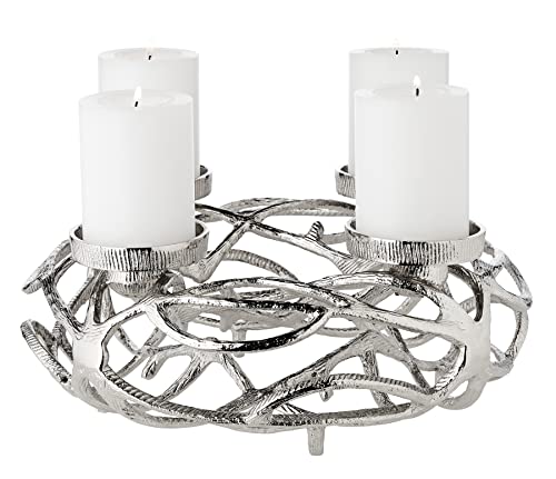 EDZARD Adventskranz Bernd, Aluminium vernickelt, silberfarben, Durchmesser 29 cm, für Kerzen Ø 6 cm, moderner Kerzenhalter, perfekt für Cornelius Kerzen, individuell dekorierbar