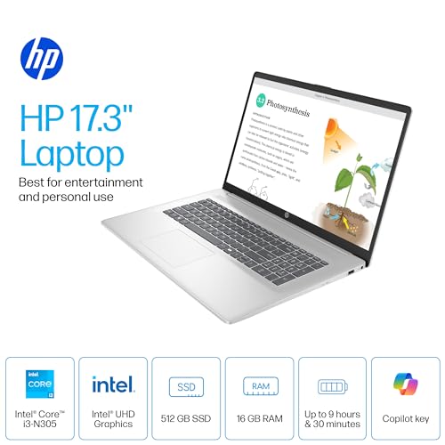 Image of HP 17 Laptop Computer 2025 for Business Students, 17.3 inch FHD Display, Intel 8-Core Processor, 16 GB RAM, 512 GB SSD, Windows 11 Pro, Copilot AI, Up to 9.5 Hours Battery, Wi-Fi 6, BT 5.4, w /Accessories