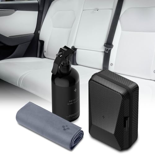 Spigen Car Interior Seat Cleaner & Stain Remover [Safe & Eco-Friendly Solution] Kit with CyberCase & Double-Sided Microfiber Towel Accessories for Tesla White/Black Leather Seats Dashboard Console