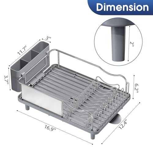 Stainless Steel Dish Drying Rack - Large Capcity 304 Grade Dish Drainer for Kitchen Counter with Drain Board, Utensil Holder & Detachable Cup Shelf, Rustproof Multifunctional Organizer - Image 3