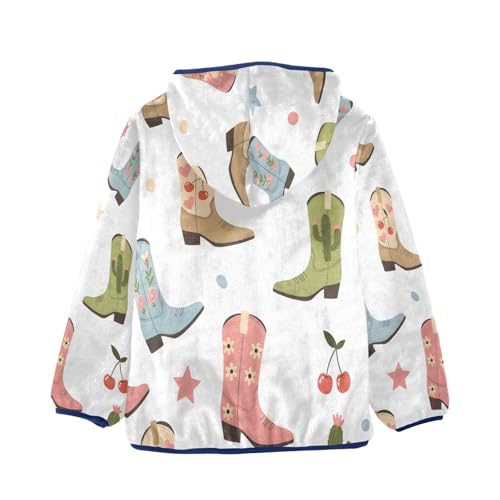Cowboy Boots with Floral Prints Toddler Fleece Jacket Girl Boys Hooded Fleece Jacket Coat Warm Outwear Zip-up 3-10T2