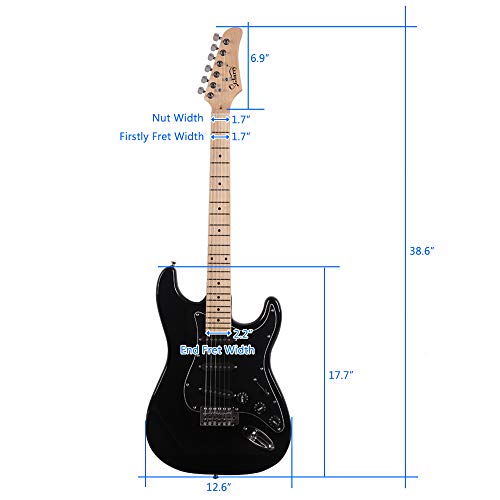 Image of GLARRY Full Size Electric Guitar for Music Lover Beginner with 20W Amp and Accessories Pack Guitar Bag (Black, 39 inch Right Handed)
