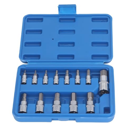 13 PCS HEXビットソケットセット、14/38/12/インチドライブソケットH2からH14mm、CRVアロイスチールヘックスキーソケットキット、自動車用品メンテナンス用の侵食ヘックスビットセット