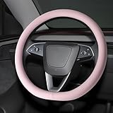 Ernica Microfiber Leather Universal 14.5-15 inch Steering Wheel Cover,Easy to Install Non-Slip Breathable Steering Wheel Protector Light Pink
