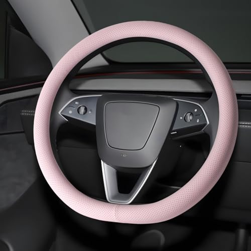 Ernica Microfiber Leather Universal 14.5-15 inch Steering Wheel Cover Easy to Install Non-Slip Breathable Steering Wheel Protector Light Pink
