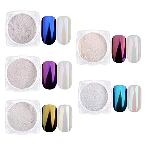 KUKA Mermaid Pearl Powder Nail Glitter Set - Multichrome Iridescent White Gel Polish Dust for Metallic Decoration