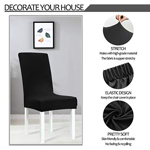 Obstal Black Stretch Spandex Dining Room Chair Covers – Set Of 4 Universal Removable Washable Chair Seat Slipcovers Protector For Kitchen, Ceremony, Wedding, Banquet, Hotel And Party #TOP5