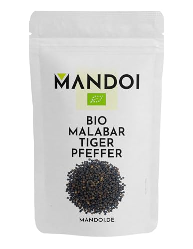 Mandoi Bio Tiger Malabar Pfeffer, 200g schwarze Pfefferkörner ganz, Tigerpfeffer aus biologischem...
