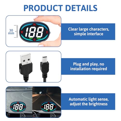 image for Yenblow Car GPS Digital Speedometer, Adjustable MPH/KMH Speed Meter Ga