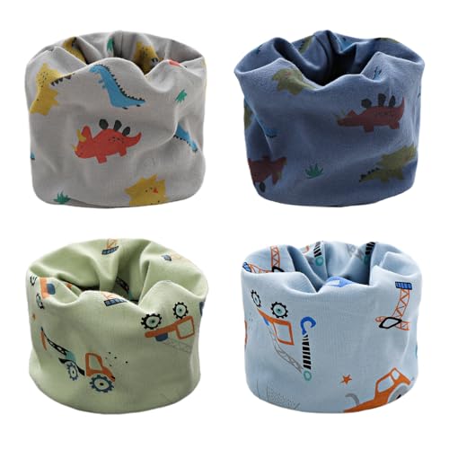 Loop Schal Kinder, 4 Stück Kinder Schals Baumwolle Schlauchschal Baby Hals Wärmer Multifunktionstuch Winter Herbst Frühling für Jungen Mädchen
