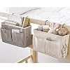 Bedside Caddy,Hanging Bed Organizer Storage Bag Pocket for Dorm Rooms Bed Rails Nightstand Hanging Bag,Cotton Linen Bedside Storage Pocket Organizer Basket for Bunk Bed Dorm Rooms(White)
