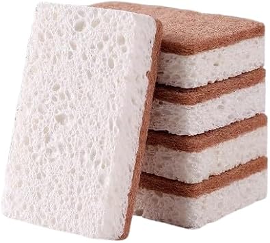 Sword Numbness Pulp Cotton Refining Pad Home Kitchen Absorbent Dishwashing Towels Double-Sided Light Brown + White Non-Porous Sponge Wipe Wood Pulp Cotton 12pcs