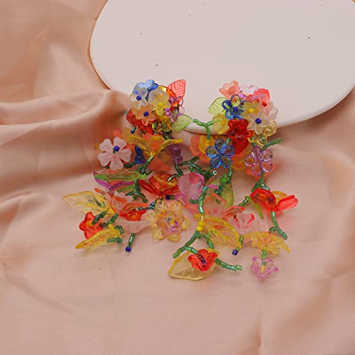 Rainbow Acrylic Flower Tassel Earrings for Women Handmade Colorful Leaf Flower Statement Earring Exaggerated Bead Rainbow Floral Dangle Earring for Boho Beach Jewelry4